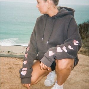 "Heart on My Sleeve" oversized luxe hoodie in charcoal grey